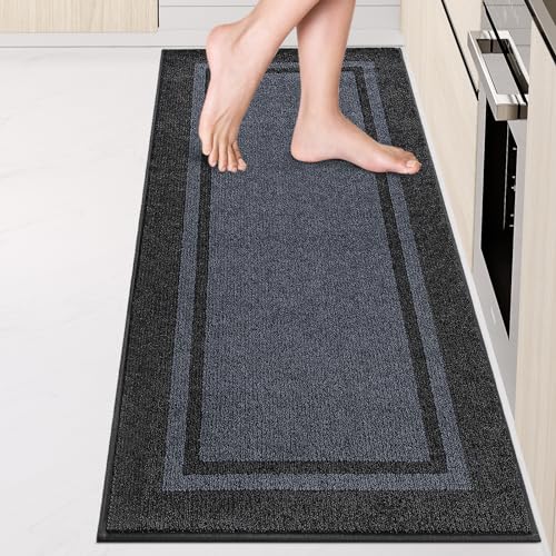 Kitchen Rugs 24" x 70", Non-Slip Runner Rugs, Bluish Grey & Charcoal - color: Bluish Grey & Charcoal, size: 24" X 70"