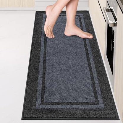 Kitchen Rugs 24" x 70", Non-Slip Runner Rugs, Bluish Grey & Charcoal - color: Bluish Grey & Charcoal, size: 24" X 70"