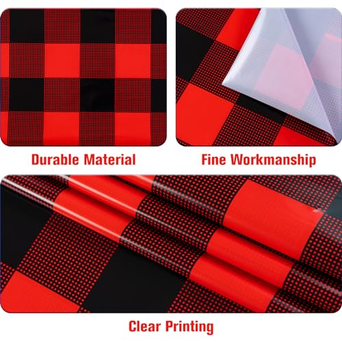 Kesfey Red and Black Gingham Tablecloth Christmas Party Table Cover 3 Packs - color: Red and Black