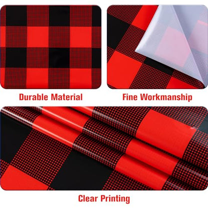Kesfey Red and Black Gingham Tablecloth Christmas Party Table Cover 3 Packs - color: Red and Black