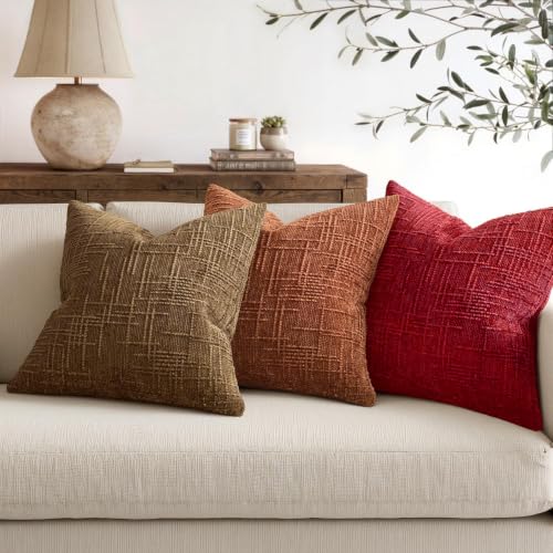 MIULEE Chenille Textured Throw Pillow Covers Red 16x16 Set of 2 - color: Red, size: 16" x 16" (Pack of 2)