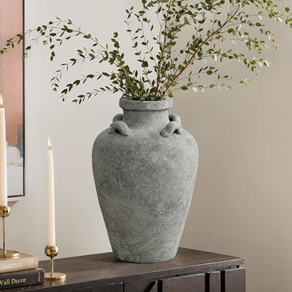 LuxenHome 15" Tall Antiqued Gray Round Terracotta Urn Vases