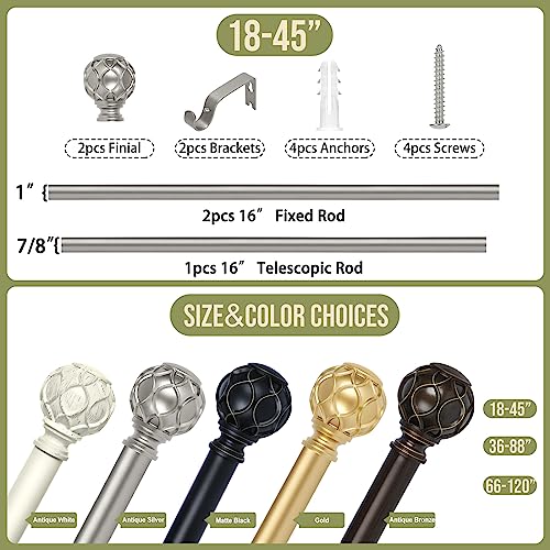 TANGWIN Farmhouse Curtain Rod Adjust 18-45",Heavy Duty Boho,Antique Silver - color: Antique Silver, size: 18-45" & 1pack