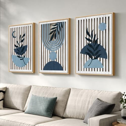 Large Framed Boho Cutout Carved Wood Wall Art for Living Room, 24x36 Inch - color: Navy Blue