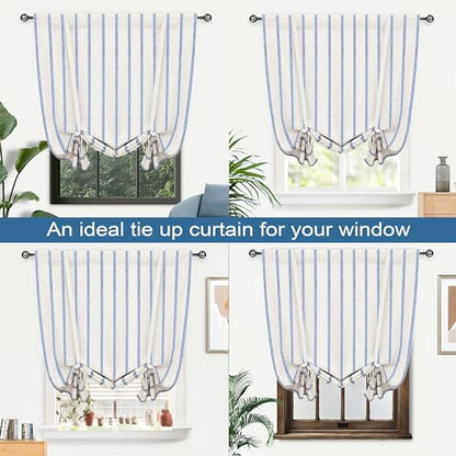 DriftAway Farmhouse Double Layer Linen Blackout Tie Up Curtains Thermal Insulated Vertical Striped Fully Lined Balloon Roman Shade Bathroom Window Adjustable Rod Pocket 39 Inch by 55 Inch Navy - color: Navy Blue, size: 39"W x 55"L (Pack of 1)