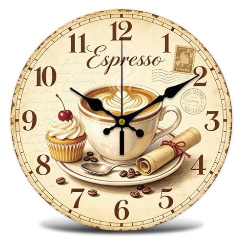 Vintage Coffee Wall Clock Silent Non-Ticking 12" for Living Room Decor - color: Vintage Coffee