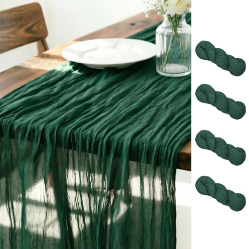 Cheesecloth Table Runner Fall Boho Wedding Birthday Home Decor - color: Emerald Green, size: 10ft 4Pack