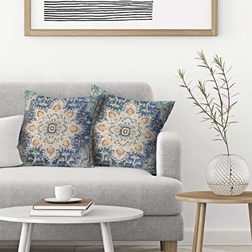 Blue Yellow Carpet Pattern Boho Pillow Covers 16x16 Set of 2 - color: Boho-6, size: 16" x 16" (Pack of 2)