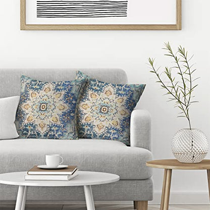 Blue Yellow Carpet Pattern Boho Pillow Covers 16x16 Set of 2 - color: Boho-6, size: 16" x 16" (Pack of 2)