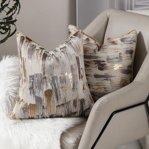 Grey Gold Bronze Abstract Jacquard Throw Pillow Covers 18x18 Inch - color: Jacquard 11
