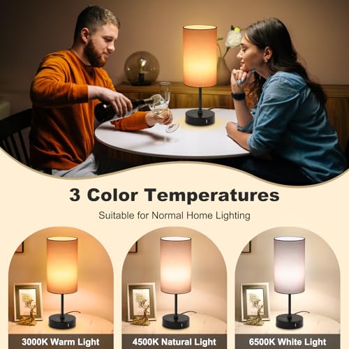Unicozin Table Lamp for Bedroom, 3 Color Temperatures, 7 RGB Colors, Adjustable Brightness, Dual USB Charging Ports, Ambience Nightstand Light with Pink Shade, Desk Lamp for Kids Reading Home Office - color: Pink - Black, size: 14.5in