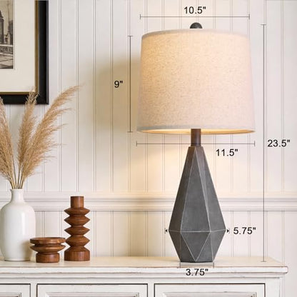 PoKat 23.5'' Farmhouse Table Lamps Set of 2, Rustic Nightstand Lamps for Bedroom, Classic Bedside Lamps for Living Room Office Sideboard with Linen Shade Distressed (Deep Grey) - color: Medium - Deep Grey