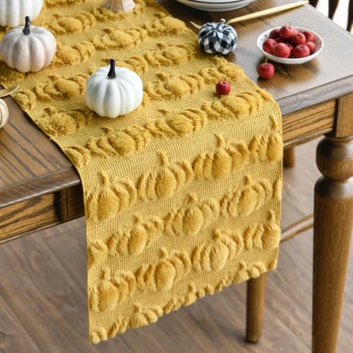 Artoid Mode Ginger Soft Faux Fur Pumpkins Fall Table Runner 13x72 Inch - color: Ginger, size: 13" x 72", Table Runner