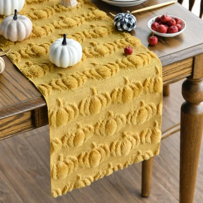 Artoid Mode Ginger Soft Faux Fur Pumpkins Fall Table Runner 13x72 Inch - color: Ginger, size: 13" x 72", Table Runner