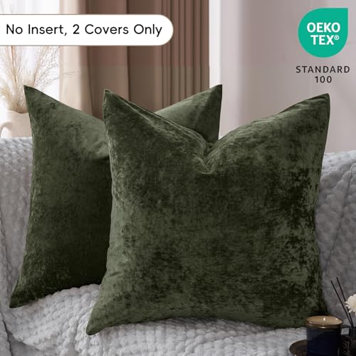 PHF Truly Velvet Euro Shams 26" x 26", Smokey Olive, No Insert, 2 Pack - color: Smokey Olive, size: 26" x 26" (Pack of 2)