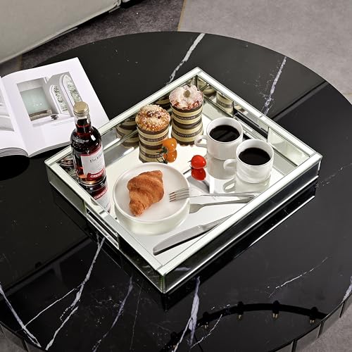 Mirrored Tray Decorative, 16x14x2.4 Silver Tray for Coffee Ottoman Trays for Living Room Perfume Jewelry Tray Bandejas Decorativas Wine Platter Modern Home Decor