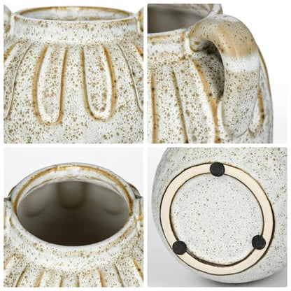 White Ceramic Vase with 2 Handles,7.8 Inch Rustic Farmhouse Decor - size: 7.8 inches
