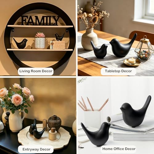 2 Pcs Small Birds Statues Home Decor Ceramic Black Bird Figurines - color: 2 Pcs Blackbirds