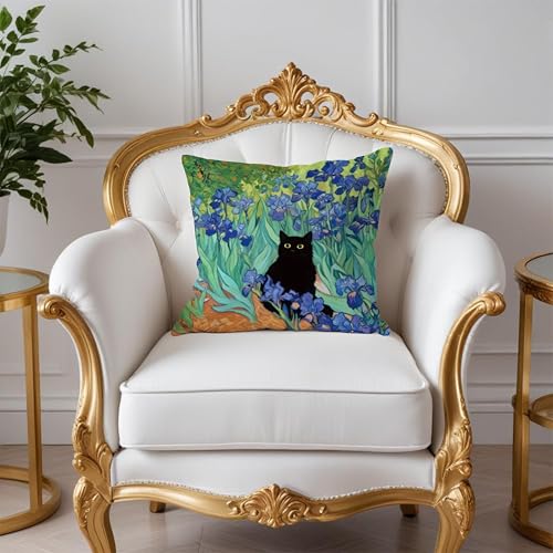 William Morris Floral Black Cat Pillow Covers 18x18, Cat Lovers Mom Grandma Gifts for Mother's Day, Blue Floral Cats Decorative Pillow Covers for Home Bedroom Living Room Office Decor - color: Style07