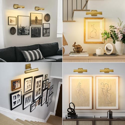 Art Picture Light,Linear Artwork Display Brass Wall Sconce - color: Gold, size: 12"-2Bulbs