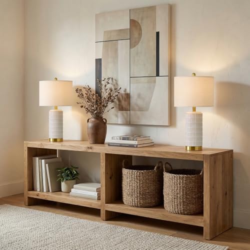 PoKat Ceramic Table Lamps Set of 2 for Bedroom Living Room, 21.5'' White - color: White and Gold
