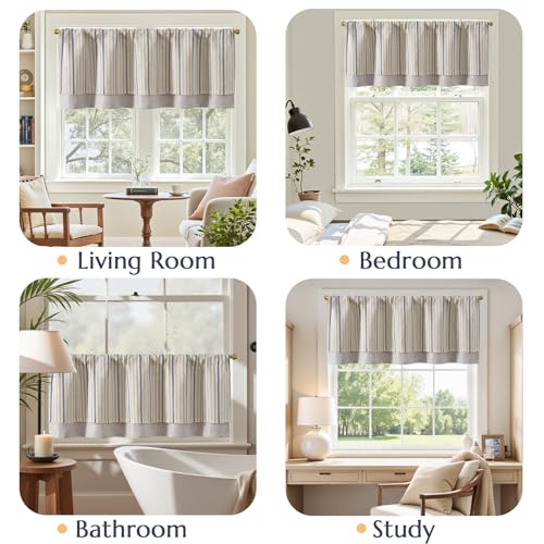 jinchan Stripe Linen Kitchen Valance Curtain, 50x18, 1 Panel, Multi Blue - color: Boxter Striped | Multi Blue on Linen, size: 50"W x 18"L (Pack of 1)