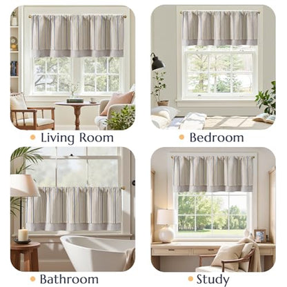 jinchan Stripe Linen Kitchen Valance Curtain, 50x18, 1 Panel, Multi Blue - color: Boxter Striped | Multi Blue on Linen, size: 50"W x 18"L (Pack of 1)