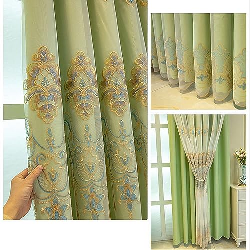 Amidoudou 1 Pair European Curtains with Valance Attached Double Layer Curtains for Living Room Bedroom (Green,51x84 Inch) - color: Green, size: 51"W x 84"L (Pack of 2)