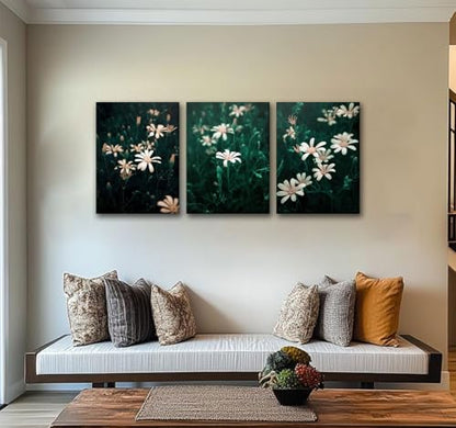 CHTEXA Dark Green Daisy Canvas Wall Art, 3 Piece Gallery Wrapped Set, 12x16 - color: Three-petaled white flowers-6, size: 12x16 inch