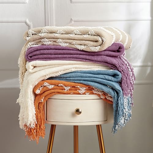 BOURINA Knitted Throw Blanket Boho Chenille Outdoor Blanket,Blue 50x60Inch - color: A-blue, size: 50"×60"