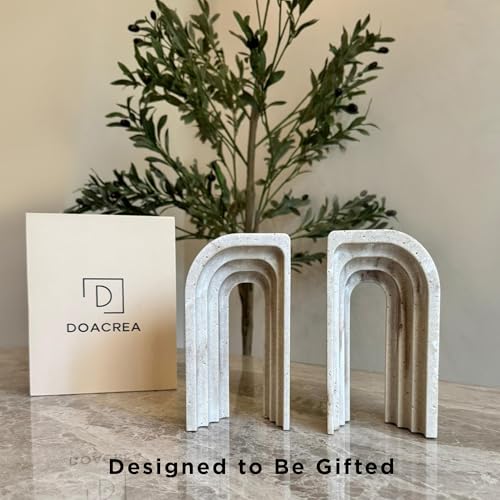 Decorative Bookends for Shelves – Heavy Duty Book Ends for Heavy Books, Stone-Inspired Composite Bookends, Non-Slip Base, Modern Home Office Decor, Gift Box Included, Set of 2