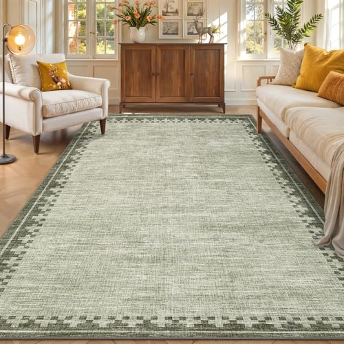 GarveeHome 8x10 Cross Bordered Living Room Rug Non Slip Neutral Carpet - color: Green, size: 8' x 10' (Rectangular)