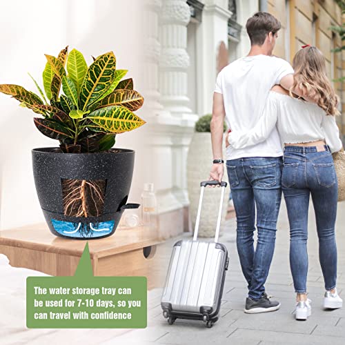 UOUZ Large Self Watering Pots, 12/10/9 Plastic Planters with High Drainage Holes and Deep Reservoir for Indoor Outdoor Garden Plants and Flowers, Black Speckles - color: Black Speckles