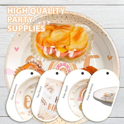 Greencian 96Pcs Isn't She Onederful Birthday Party Decorations, Serve 24 - style: Onederful 1st Kit