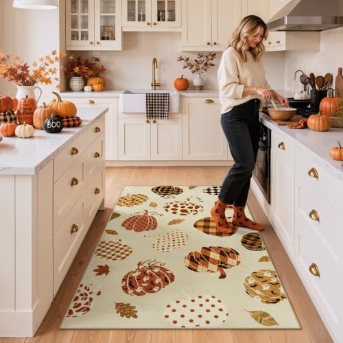 Tribesigns 3x5 Beige Halloween Fall Pumpkin Area Rug for Kitchen Entryway - color: Beige2 - Pumpkin, size: 3' x 5' (Rectangular)