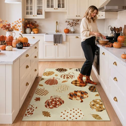 Tribesigns 3x5 Beige Halloween Fall Pumpkin Area Rug for Kitchen Entryway - color: Beige2 - Pumpkin, size: 3' x 5' (Rectangular)