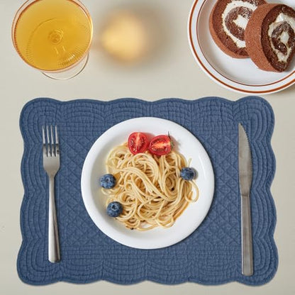 HOMBYS Quilted Placemats Set of 6 Washable-13x18 inches Rectangular Placemats for Kitchen Table-100% Cotton Fabric Rectangular Table Mats, (Sapphire Blue) - color: Sapphire Blue