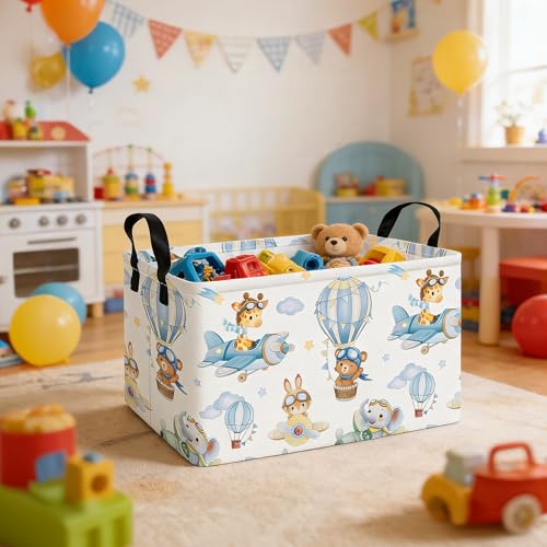 Rectangle Foldable Storage Basket Handles For Home, Airplane Animal - color: REC-Airplane Animal