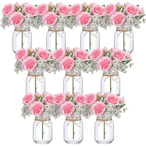XunYee 10 Set Mason Jars for Centerpieces,Dark Pink,Peony, Gypsophila - color: Dark Pink, size: Peony, Gypsophila