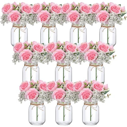 XunYee 10 Set Mason Jars for Centerpieces,Dark Pink,Peony, Gypsophila - color: Dark Pink, size: Peony, Gypsophila