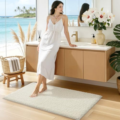 LUMI Non Slip Bathroom Rug, High Pile Absorbent Washable, Cream, 24x36 - color: Cream, size: 24"x36"