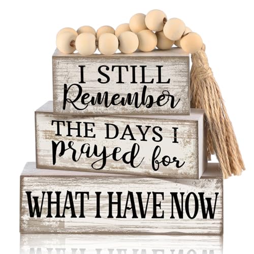 Yuntau 4 Pcs Farmhouse Christian Tabletop Decor Rustic Wood Bead Garland - style: Prayed