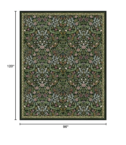 Lahome Floral 8x10 Green Living Room Rug, Large Washable Rugs for Bedroom - color: Green, size: 8' x 10'