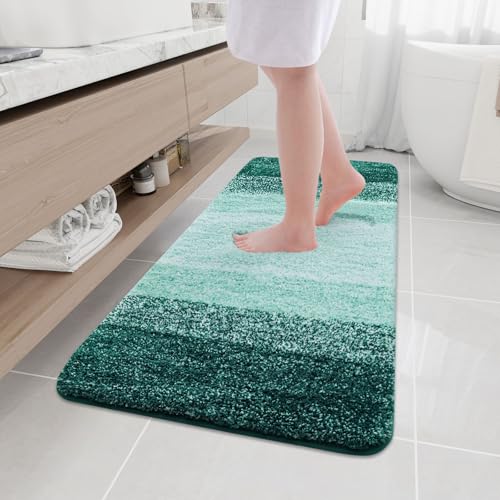 Arotive Microfiber Bathroom Rugs, Shaggy Soft Absorbent Bath Rug, 47x20 - color: Dark Green, size: 47" X 20"
