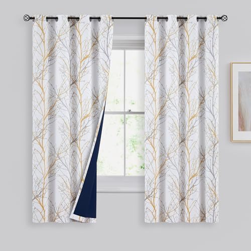 FMFUNCTEX 100% Blackout Mustard Yellow Branch Curtains 63 Inch 2 Panels - color: Grommet | Mustard Yellow, size: 52"W x 63"L (Pack of 2)