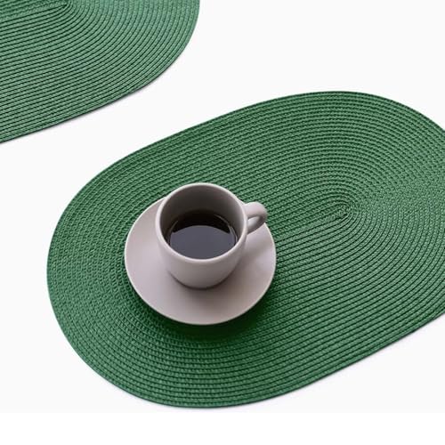FunWheat Oval Braided Placemats Set of 8 Table Mats for Dining Tables Washable Heat Resistant Place Mats for Indoor Outdoor Use 12 x17.5 Inch(Oval Black Green, 8pcs) - color: Black Green, size: 8pcs