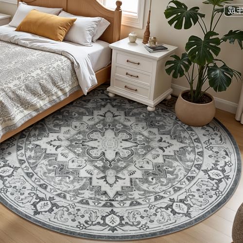 Lessymo 8FT Washable Round Area Rugs for Living Room, Non Slip Circle Rugs - color: Grey Beige, size: 8' (Round)