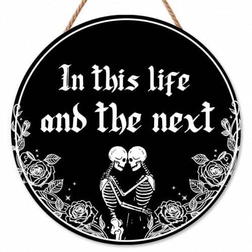 Gothic Home Decoration, Funny Couple Wooden Hanging Sign - color: Black-next