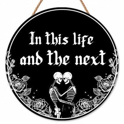 Gothic Home Decoration, Funny Couple Wooden Hanging Sign - color: Black-next