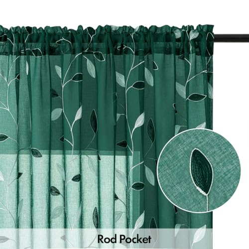 MIULEE Christmas Hunter Green Sheer Curtains Leaf Patterned, W52 x L63 - color: Hunter Green, size: 52"W x 63"L (Pack of 2)